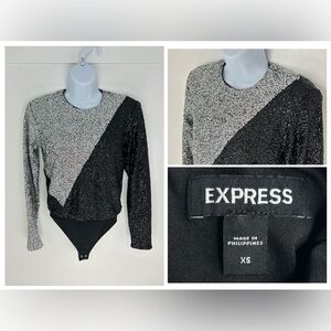 EXPRESS Color Block Sequin Strong Shoulder Thong Bodysuit Size XS Party Festival